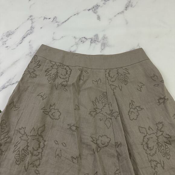 Ailleurs Womens Wrap Skirt Size 10 Taupe Gray Embroidered Floral A-Line - Picture 8 of 10